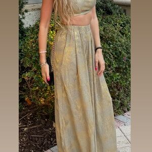 2 piece wide leg gold set